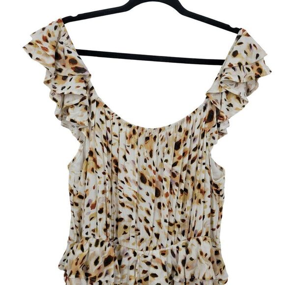 Sofia Jeans Midi Dress XXL Cream Speckled Off Shoulder Ruffle Sweetheart Boho - Picture 7 of 13